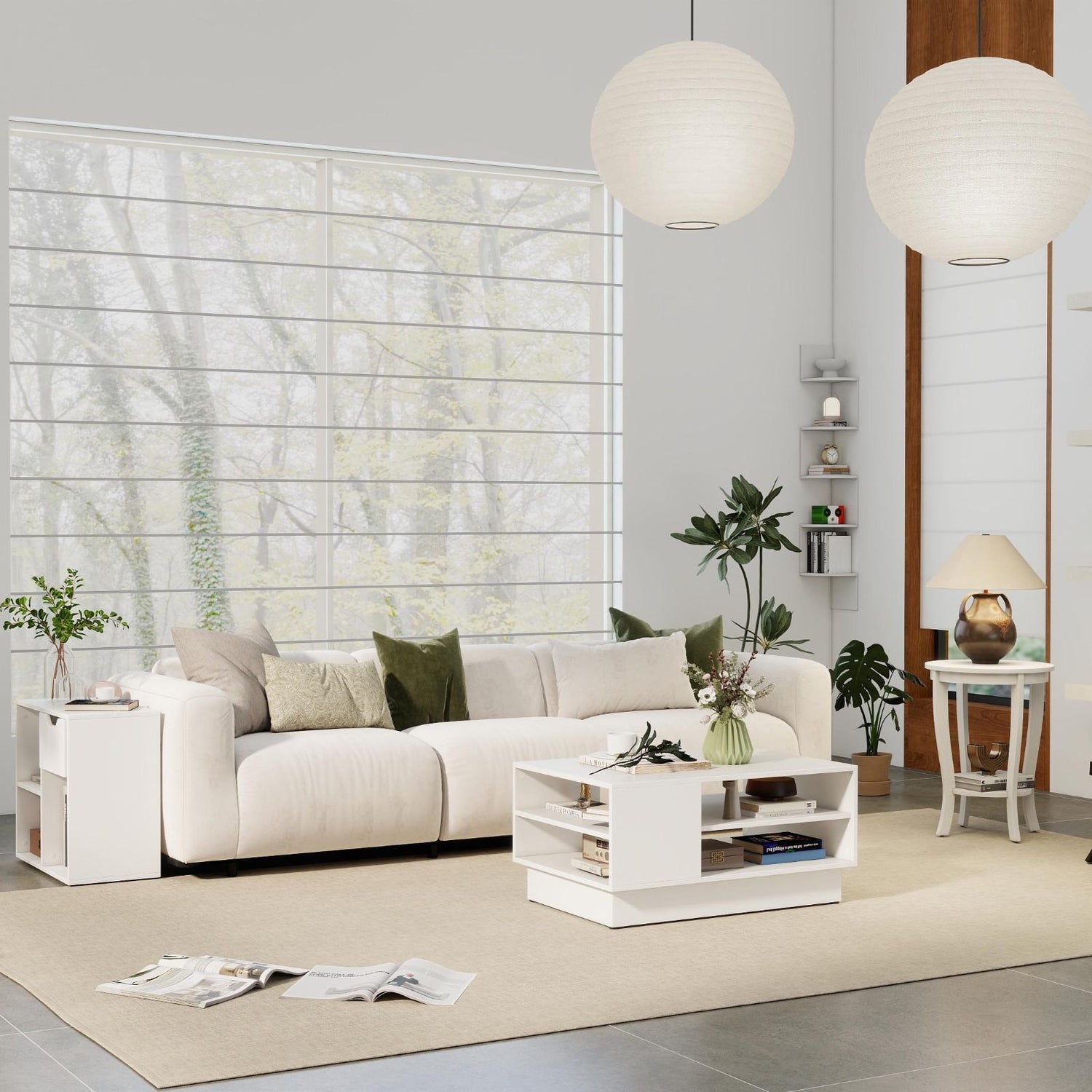 5-Piece Modern Living Room Furniture Set: Side table+Coffee table+Console table+Bookcase+Corner shelf