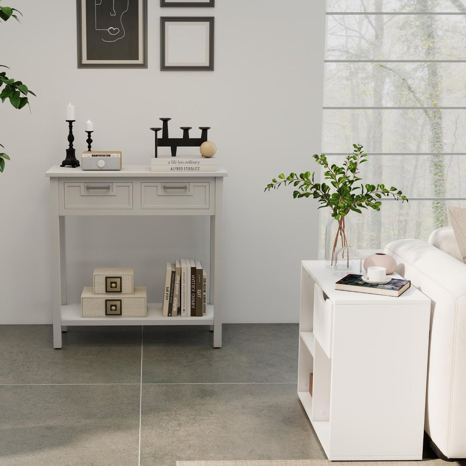 5-Piece Modern Living Room Furniture Set: Side table+Coffee table+Console table+Bookcase+Corner shelf