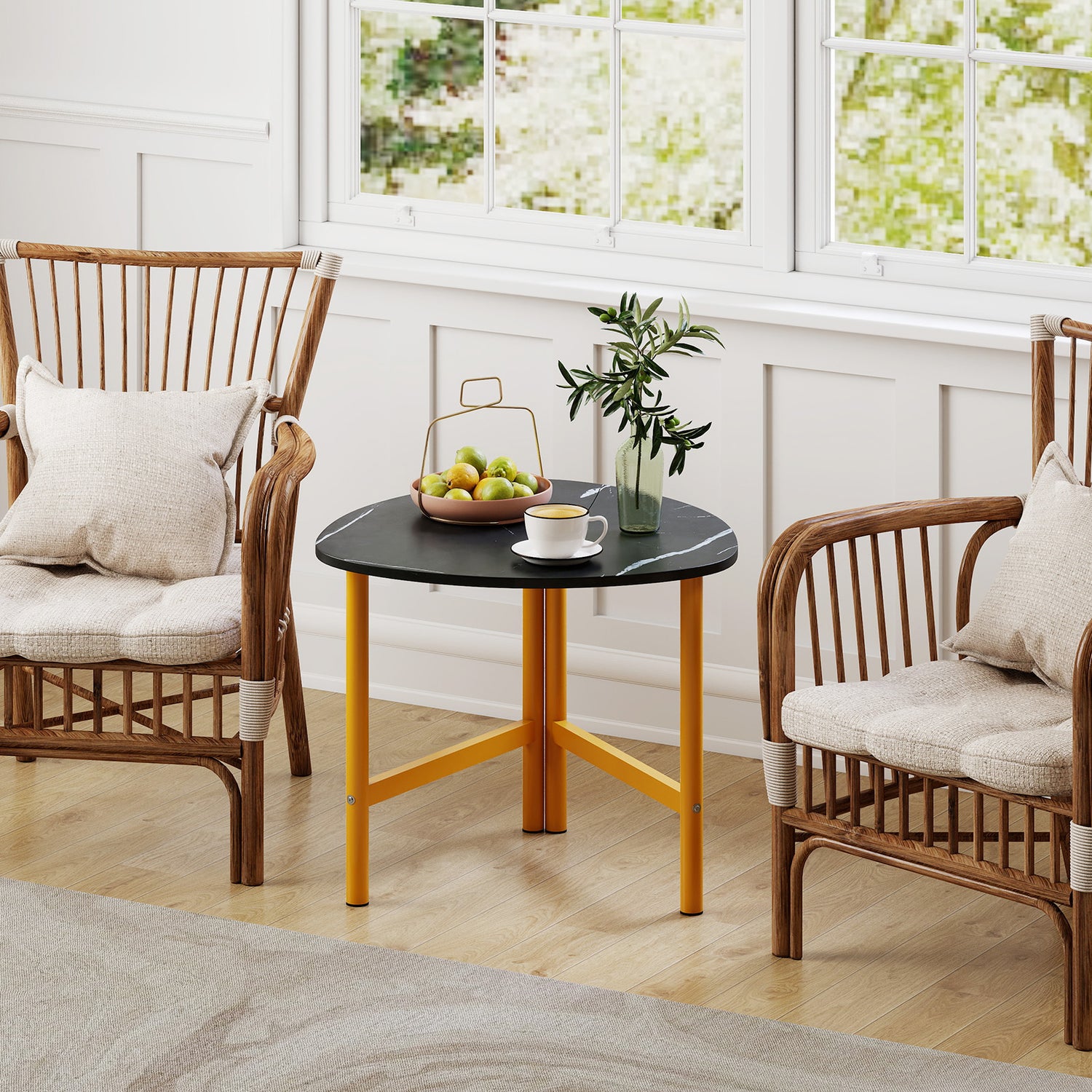 Set of 2 Triangle Coffee Table Oval with Metal Legs