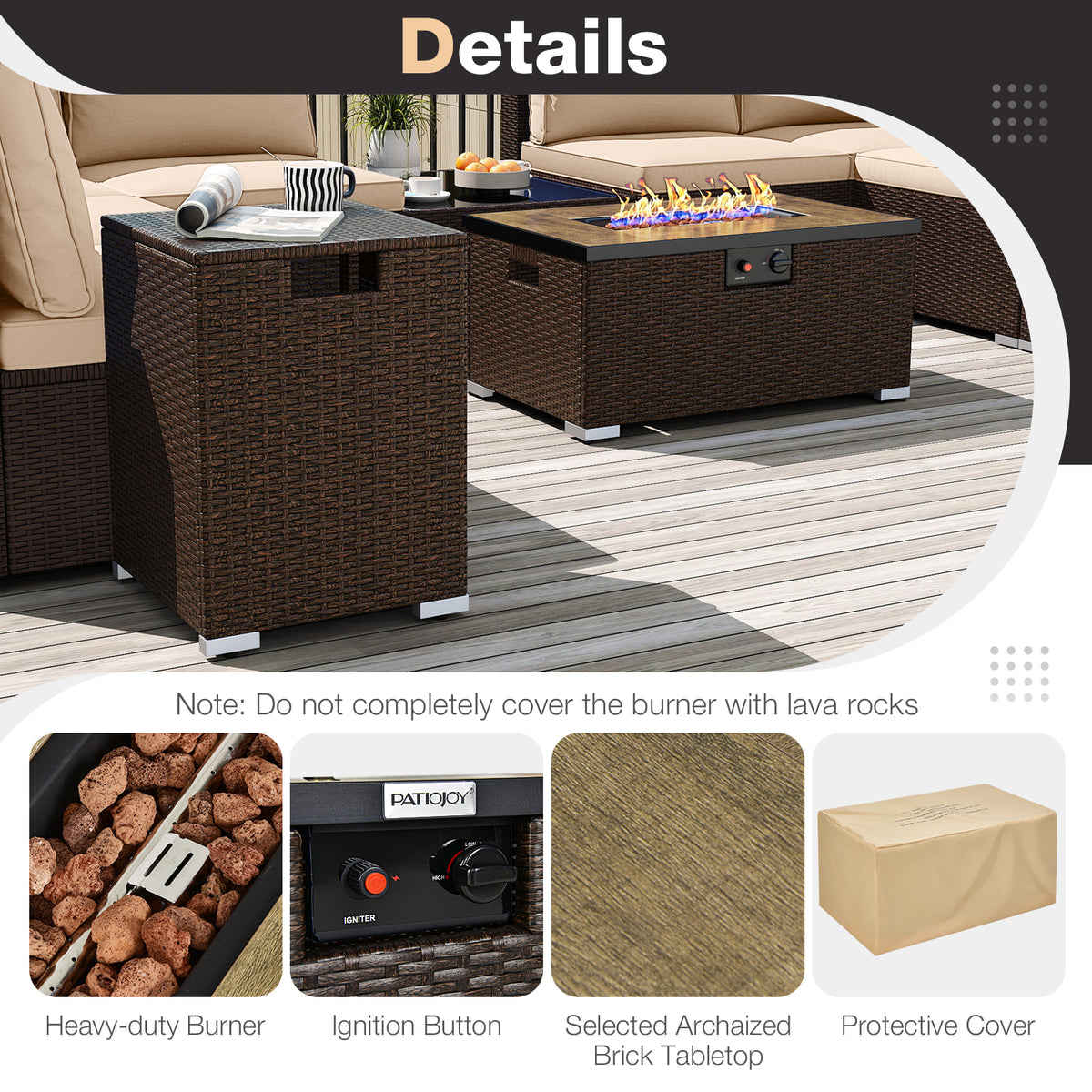 Outdoor PE Rattan Conversation Set with 32â Propane Fire Pit Table and Tank Holder