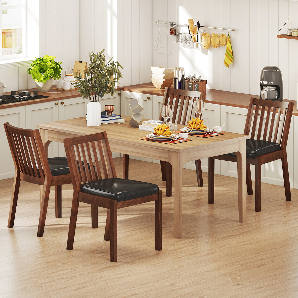 PU Leather Upholstered Dining Chair with Padded Seat Set of 4-Espresso