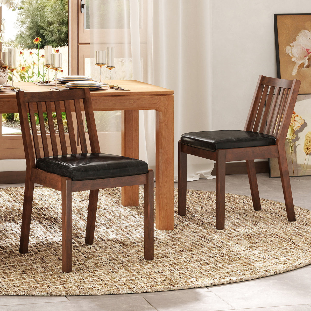 PU Leather Upholstered Dining Chair with Padded Seat Set of 4-Espresso