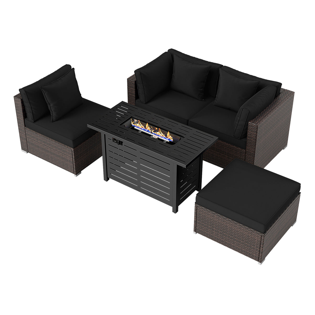 Heavy-duty Frame Rattan Sofa Set with 60000 BTU Firepit Table