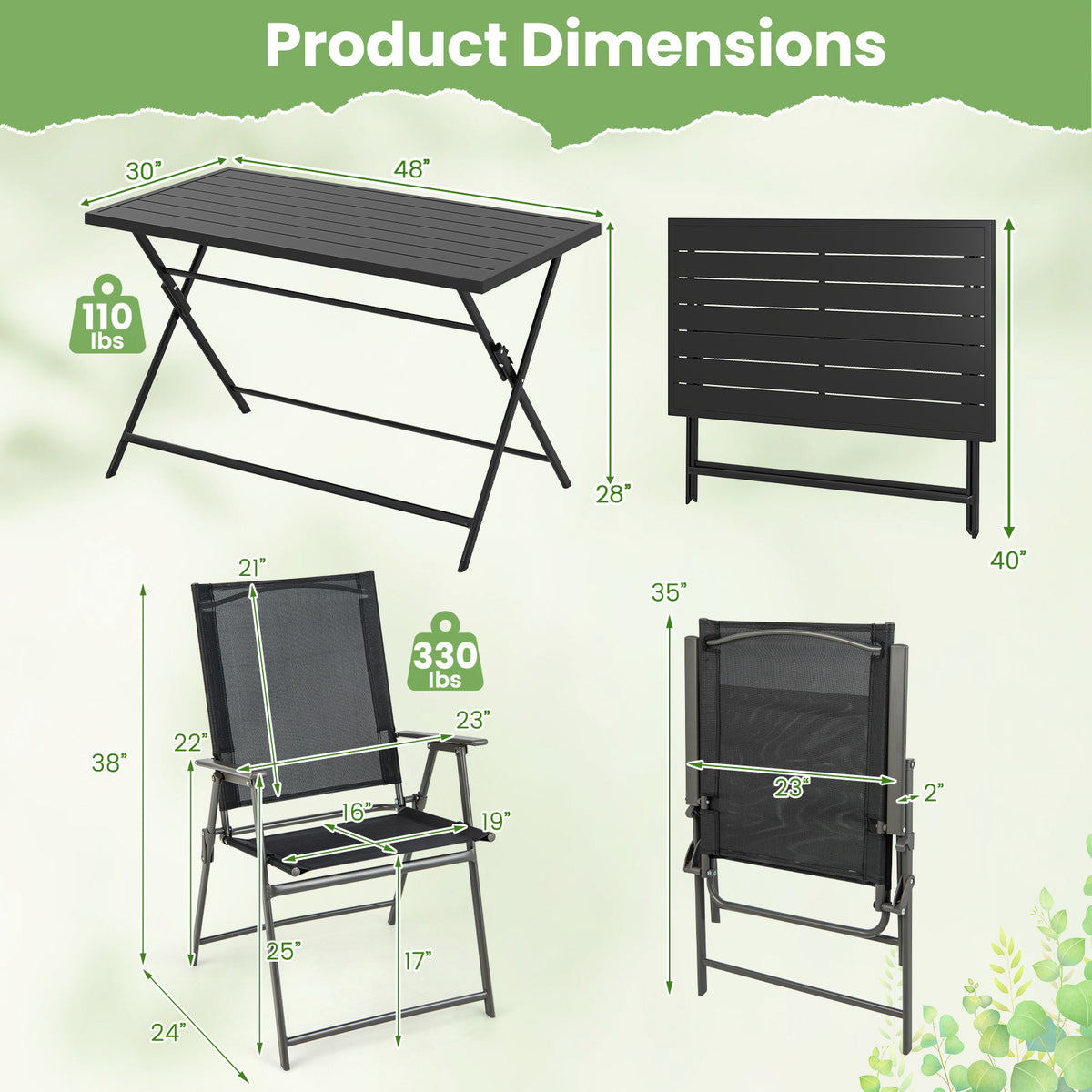 5-Piece Foldable Outdoor Dining Set for Backyard Garden Deck