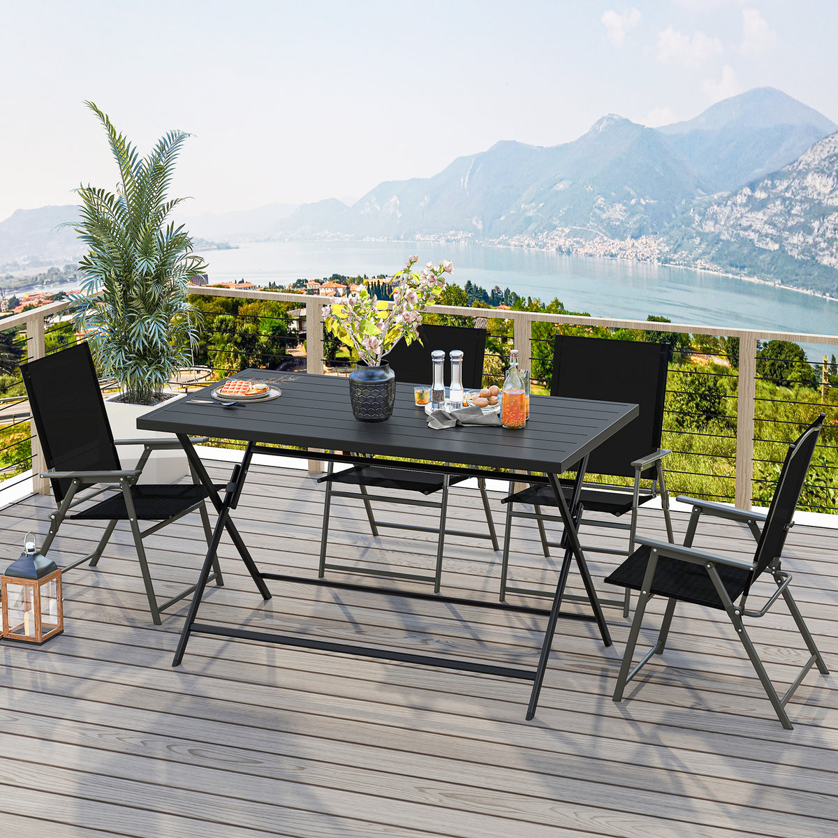 5-Piece Foldable Outdoor Dining Set for Backyard Garden Deck