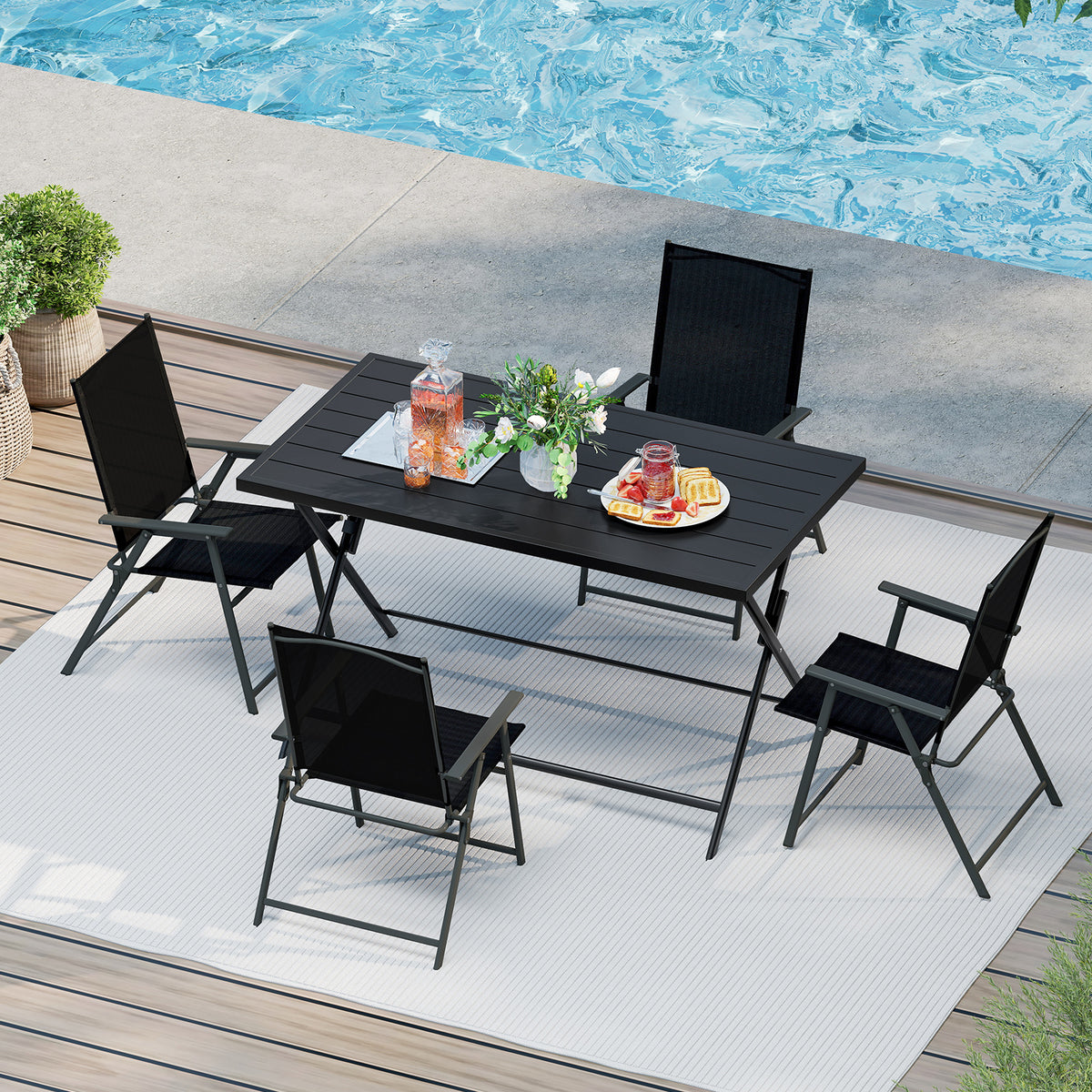 5-Piece Foldable Outdoor Dining Set for Backyard Garden Deck