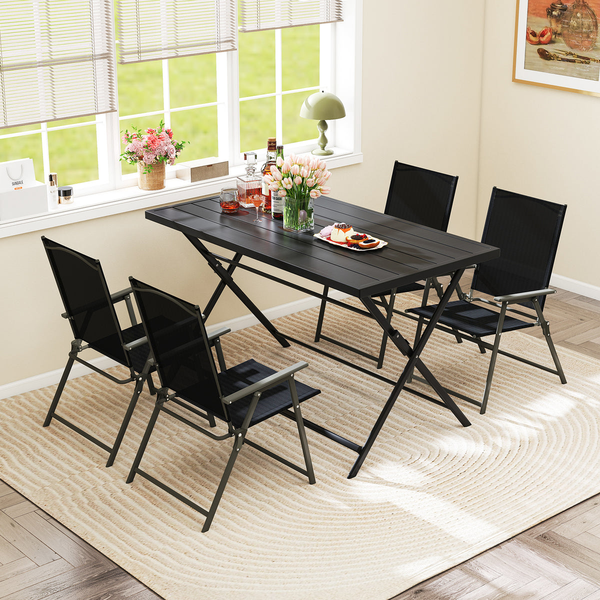 5-Piece Foldable Outdoor Dining Set for Backyard Garden Deck