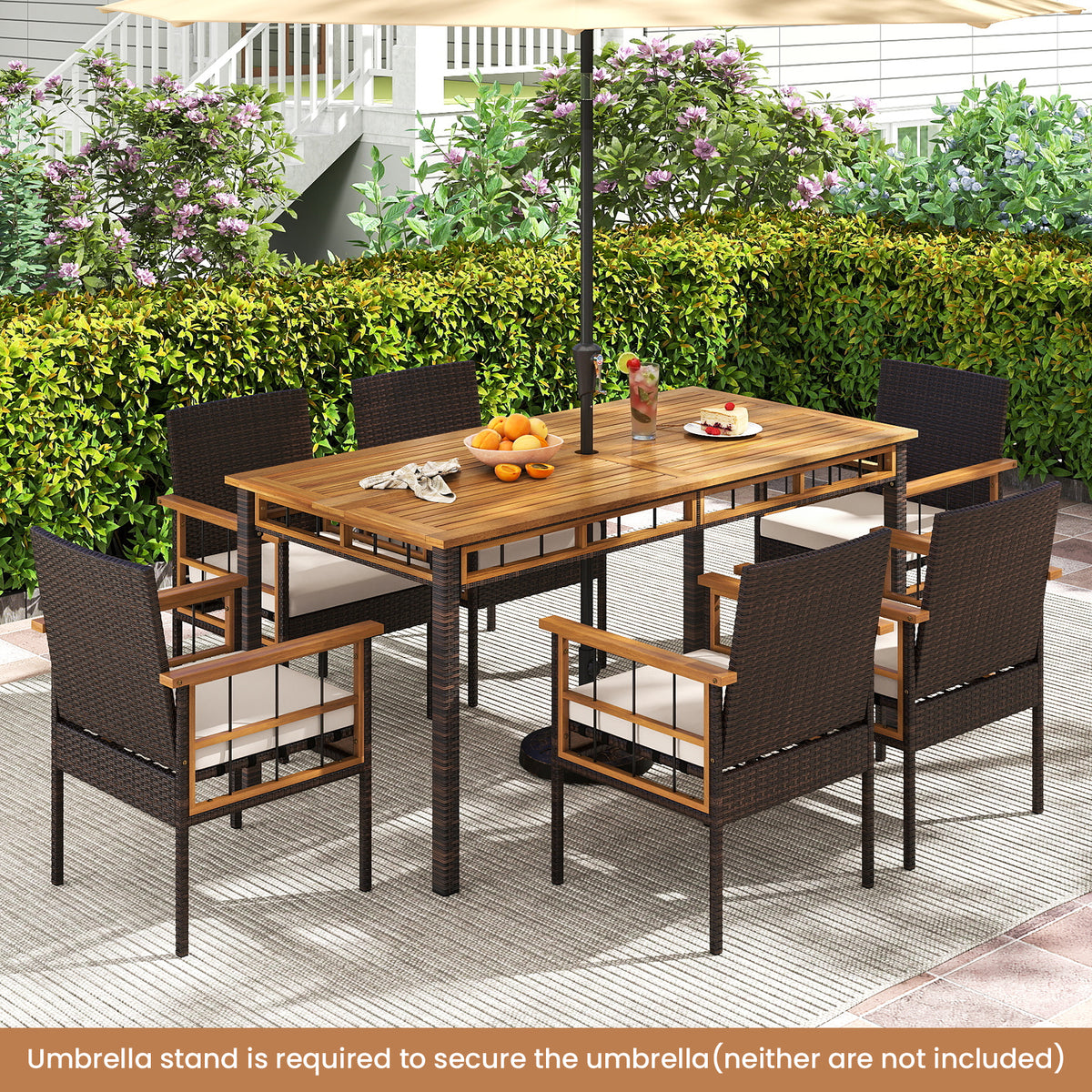 7 Pieces PE Wicker Patio Dining Set for Garden and Backyard