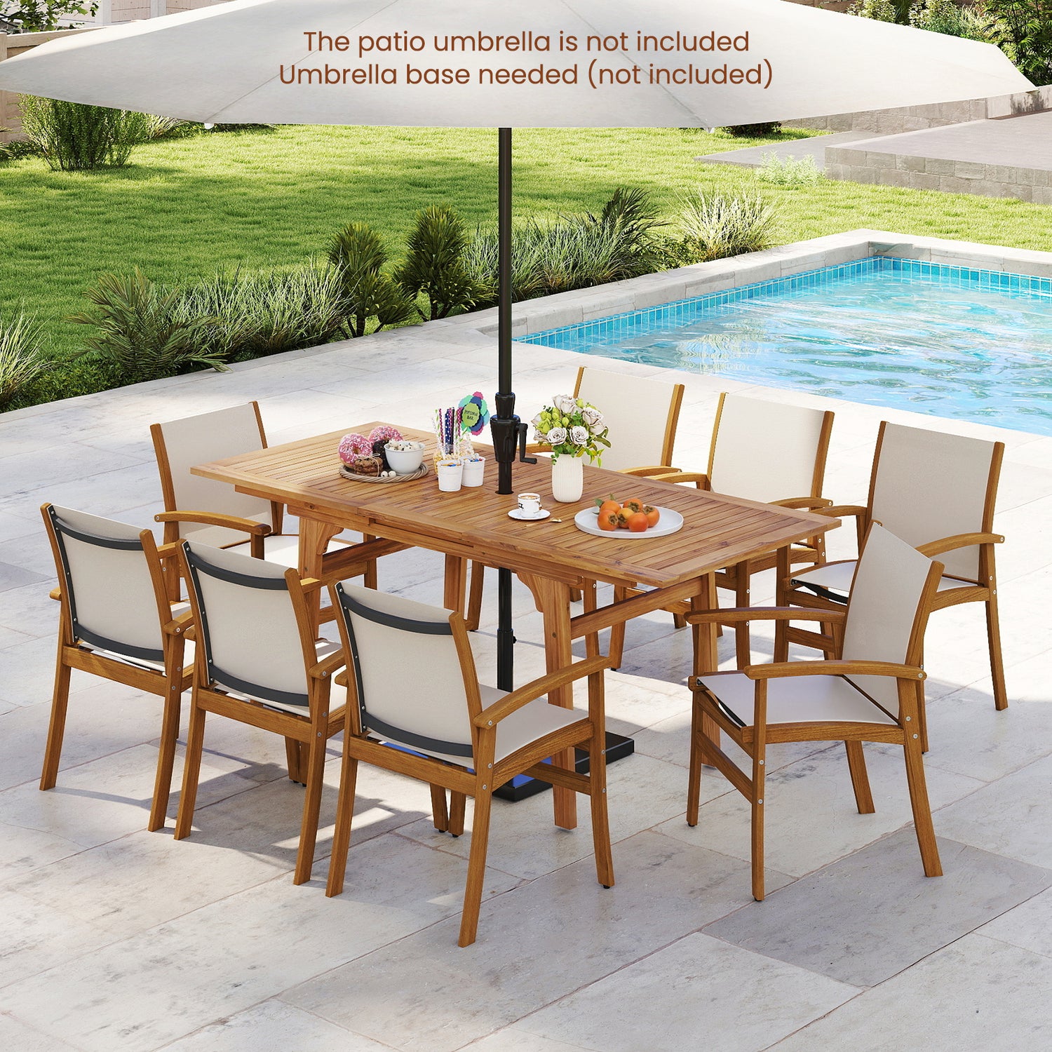 9 Pieces Acacia Wood Patio Dining Set for 6-8