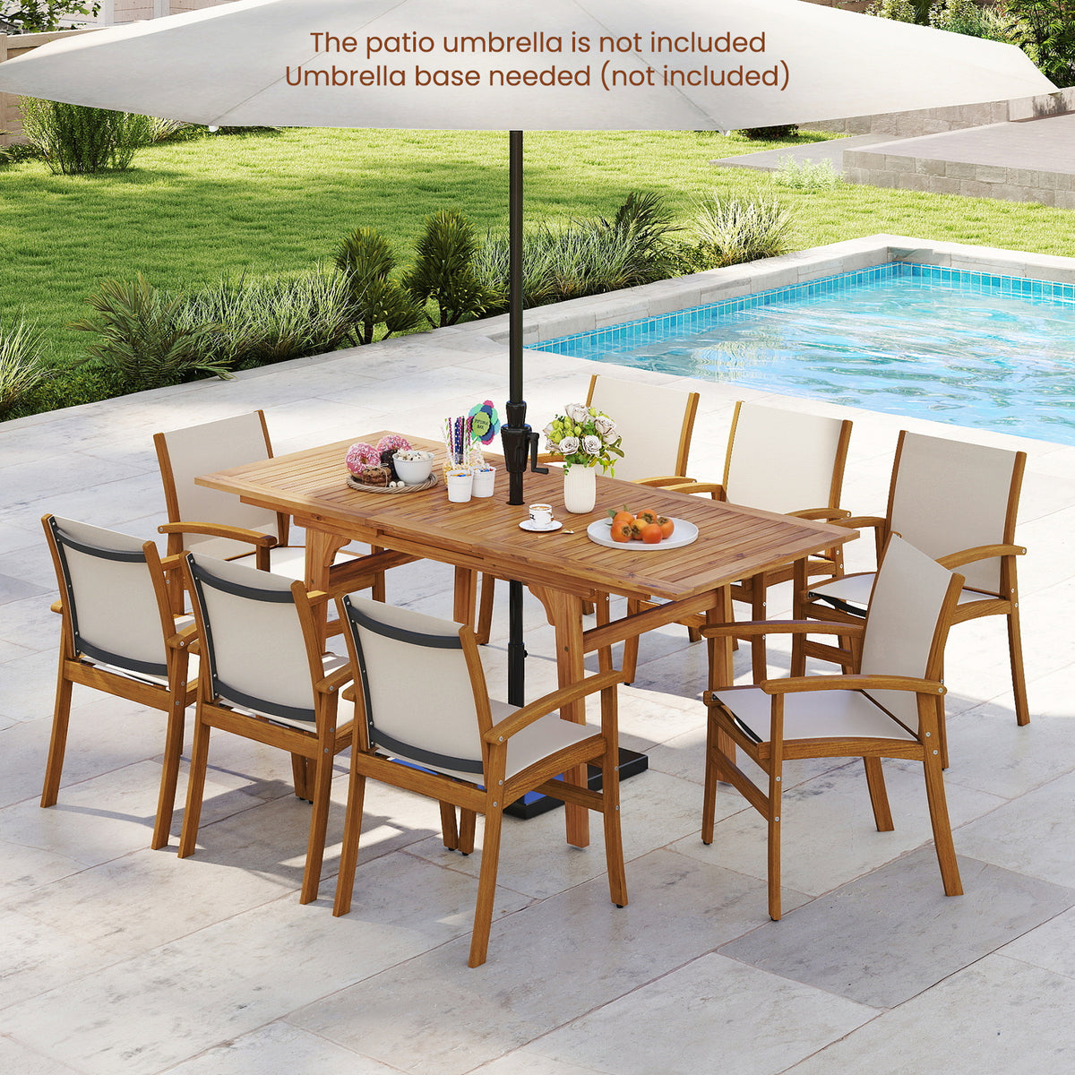 9 Pieces Acacia Wood Patio Dining Set for 6-8