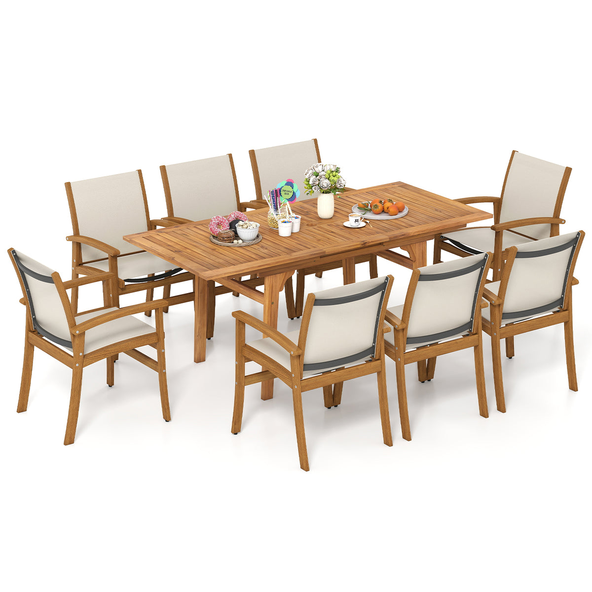 9 Pieces Acacia Wood Patio Dining Set for 6-8
