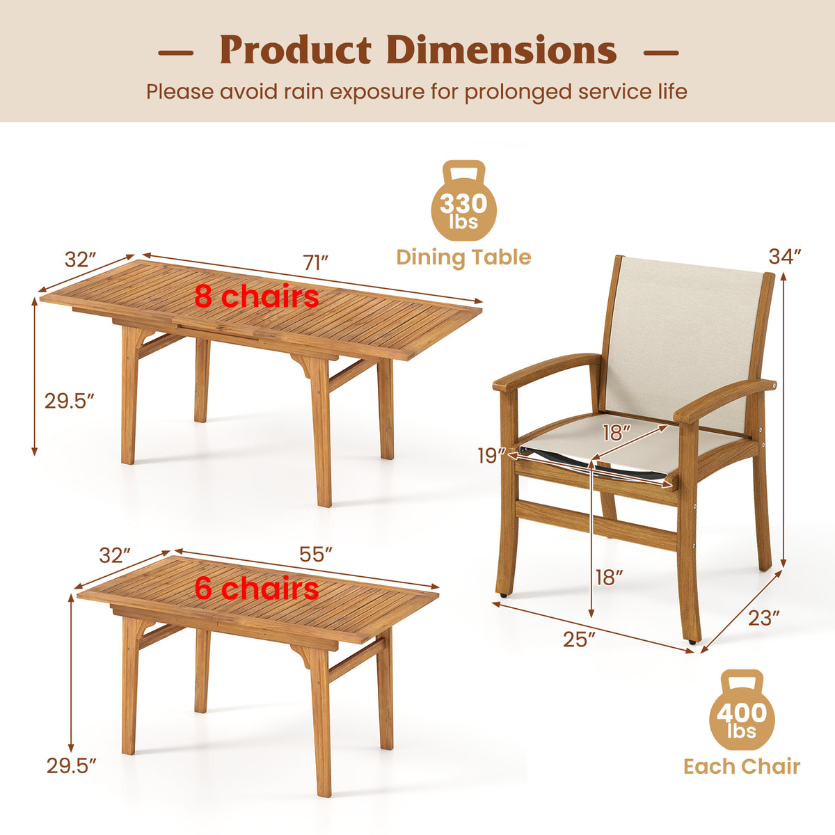 9 Pieces Acacia Wood Patio Dining Set for 6-8