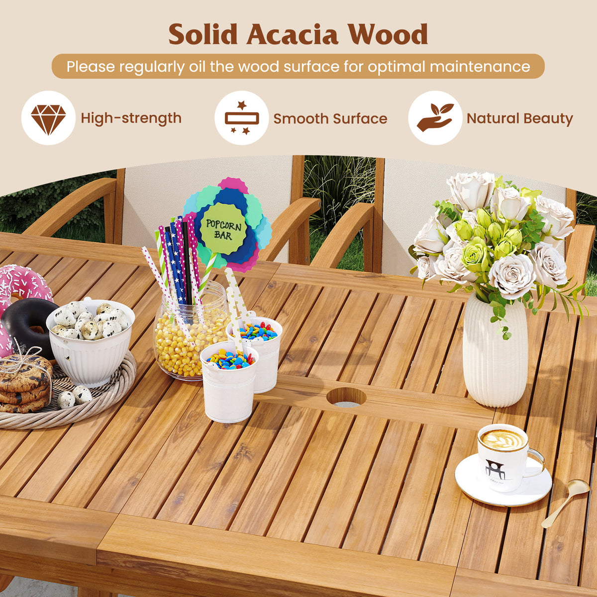 9 Pieces Acacia Wood Patio Dining Set for 6-8