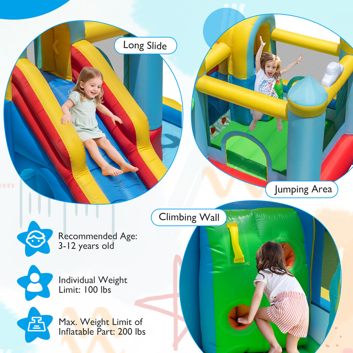 Inflatable Water Slide with Jumping Area and Climbing Wall(with 680W Blower)