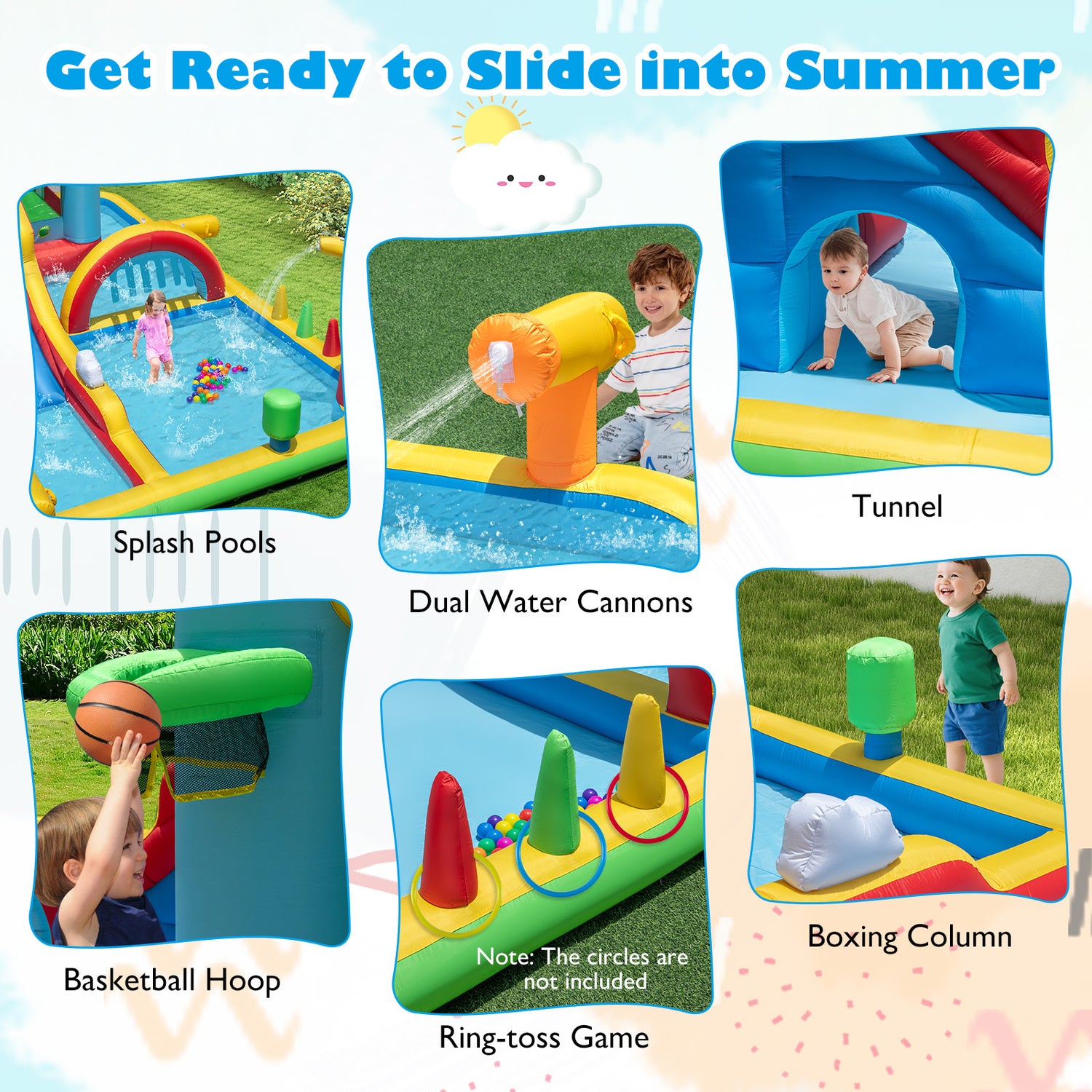 Inflatable Water Slide with Jumping Area and Climbing Wall(with 680W Blower)