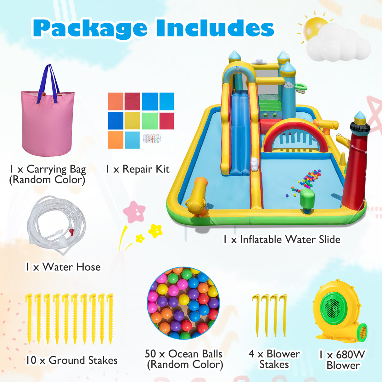 Inflatable Water Slide with Jumping Area and Climbing Wall(with 680W Blower)