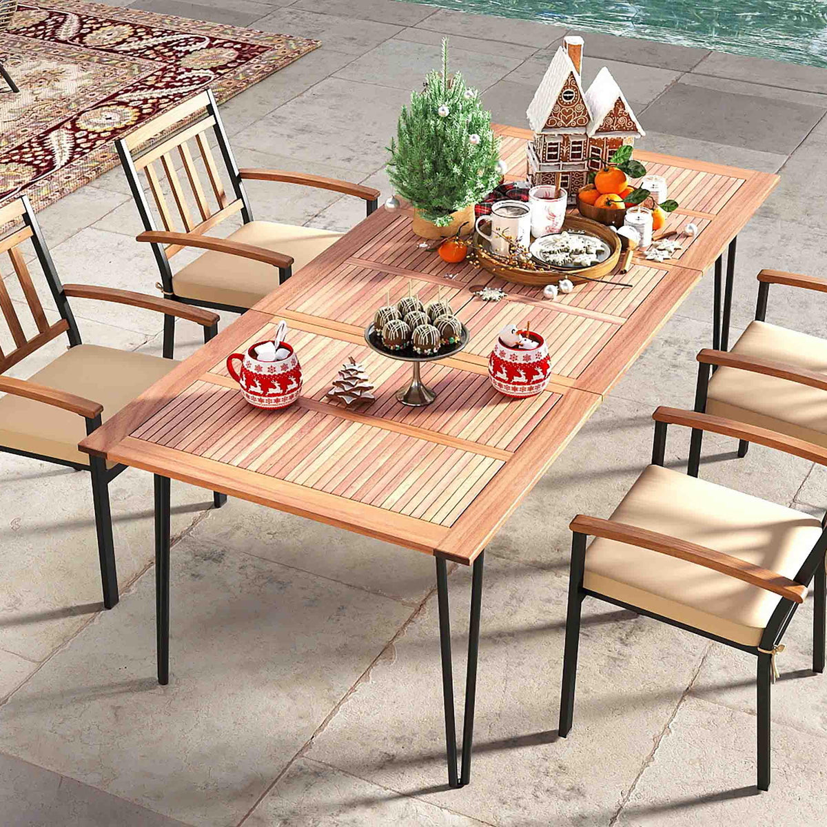 63 Inch Outdoor Dining Table & Set of 4 Patio Dining Chairs
