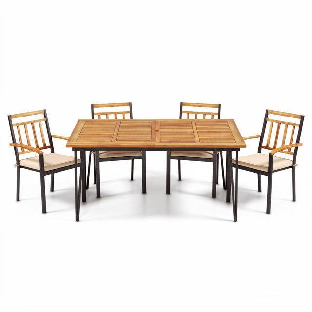 63 Inch Outdoor Dining Table & Set of 4 Patio Dining Chairs