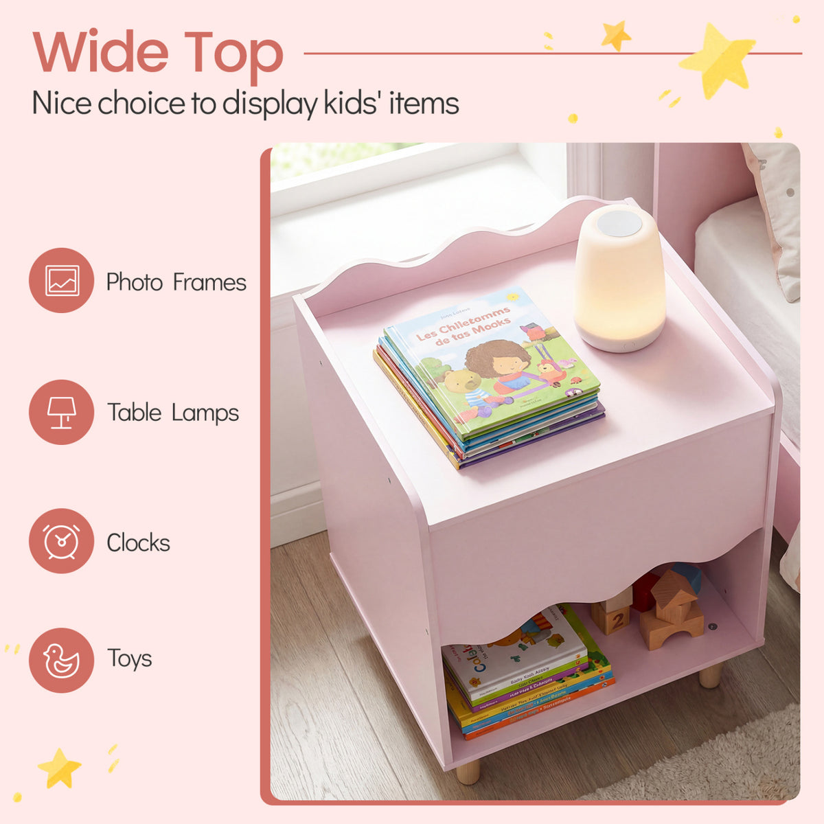 Toddler Scalloped Side Table with Wide Top & Open Compartment
