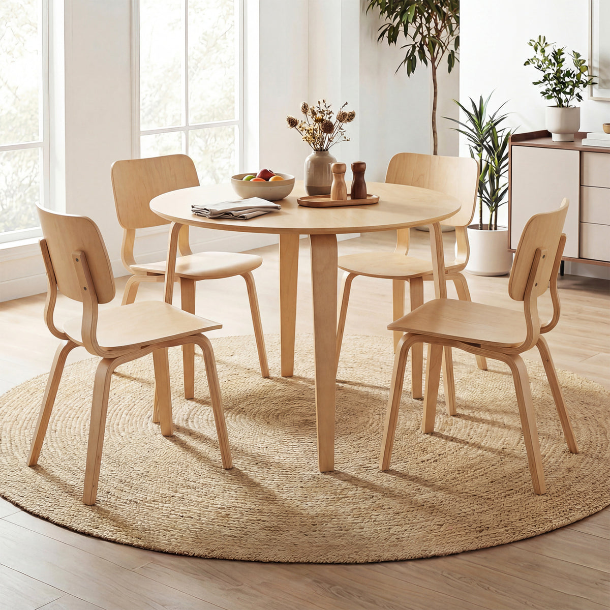 5 Piece Dining Table Set with 4 Padded Dining Chairs and Rubber Wood Table