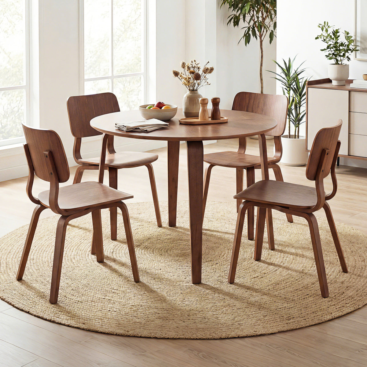 5 Piece Dining Table Set with 4 Padded Dining Chairs and Rubber Wood Table