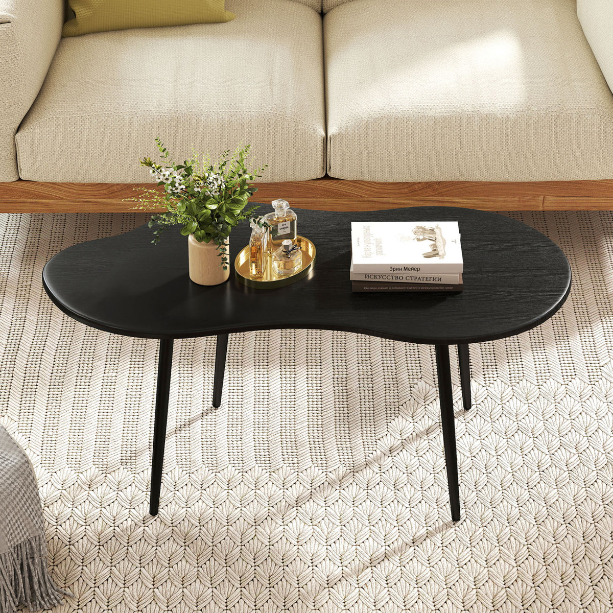 Cloud Shape Coffee Table 39.5 inch Irregular Center Table with Metal Frame