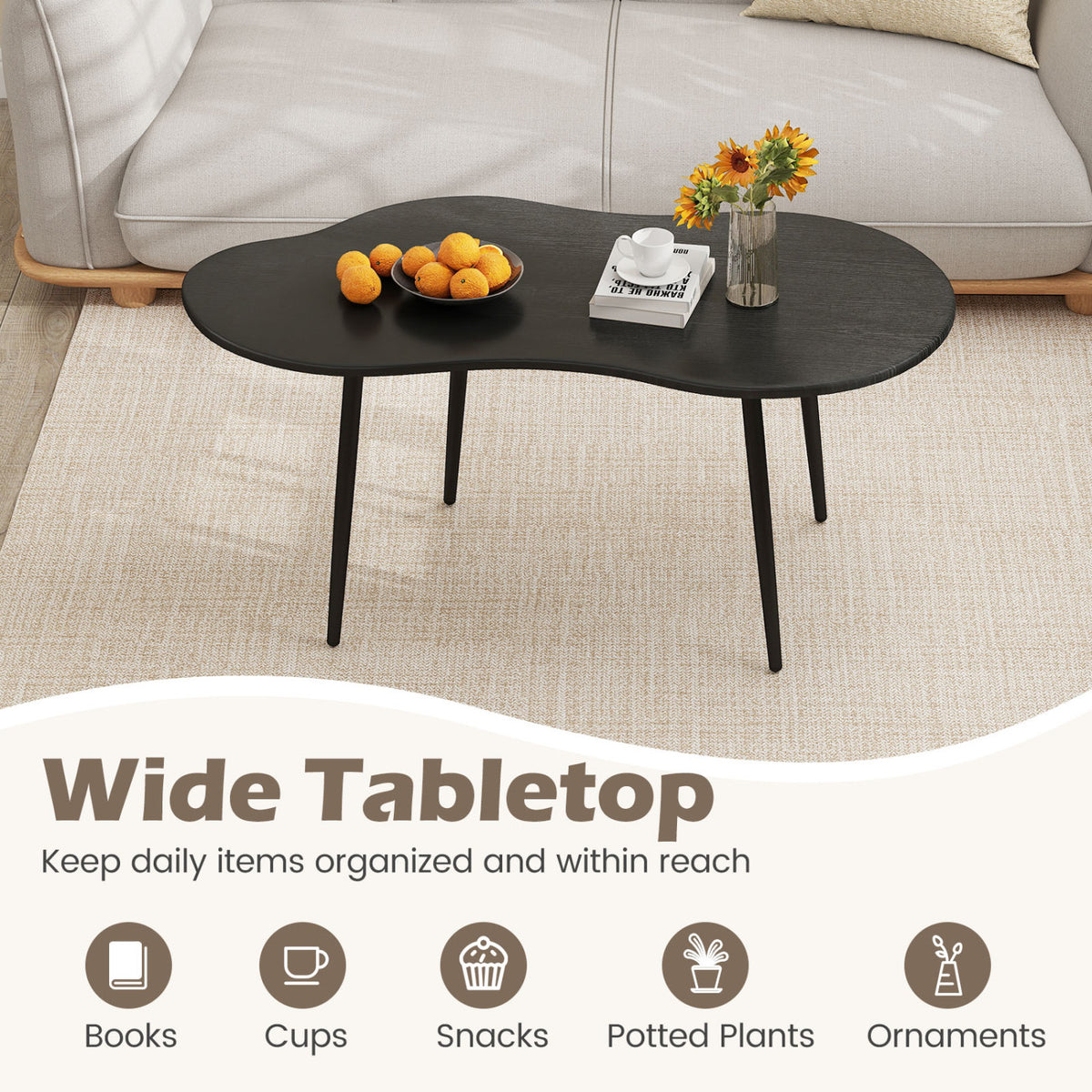 Cloud Shape Coffee Table 39.5 inch Irregular Center Table with Metal Frame