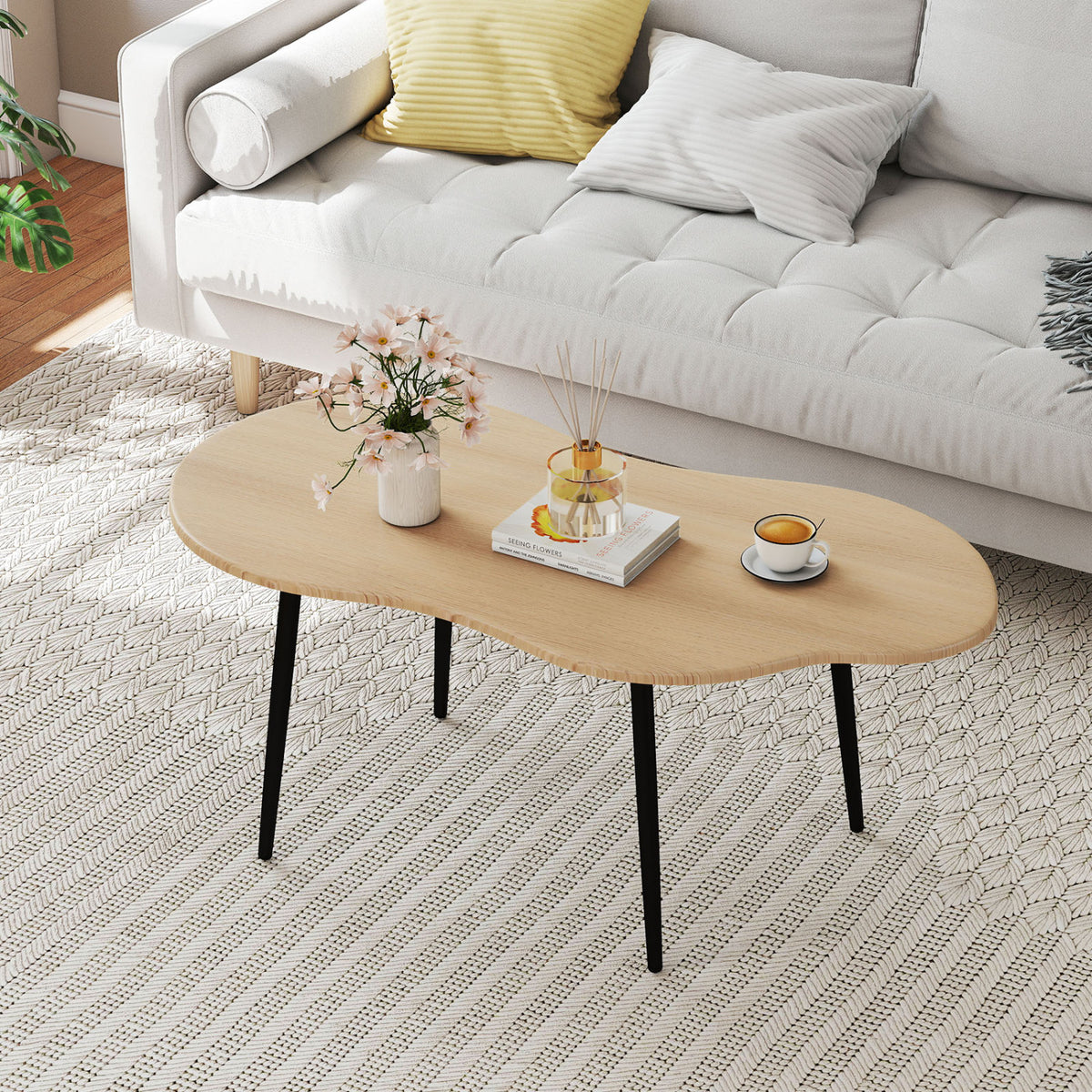 Cloud Shape Coffee Table 39.5 inch Irregular Center Table with Metal Frame