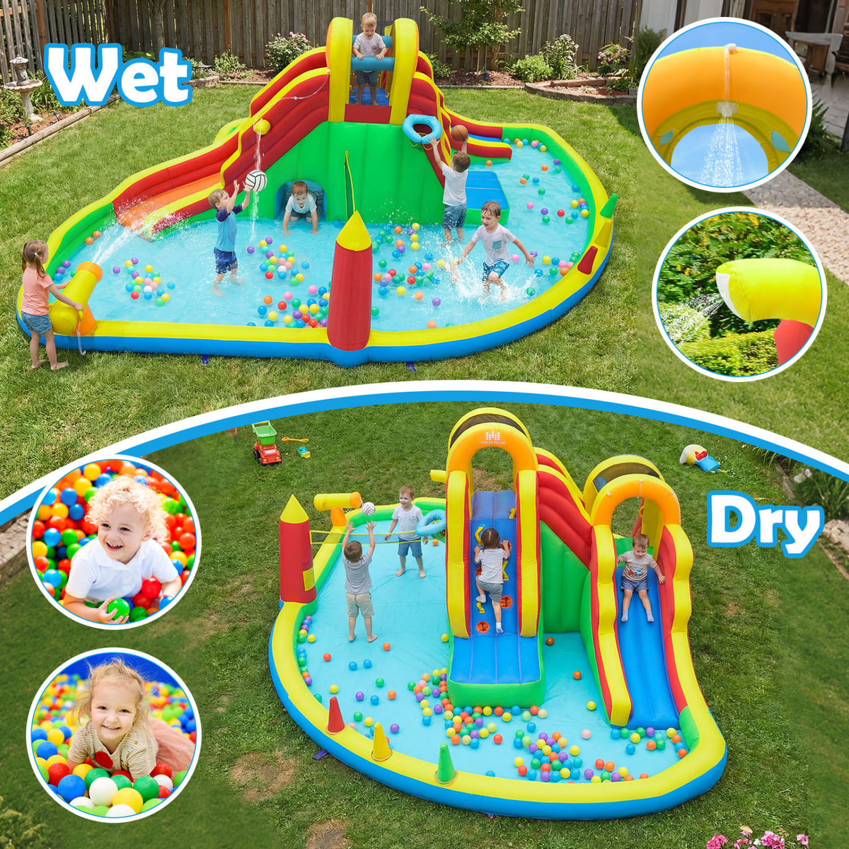 8-in-1 Giant Bounce House with 2 Long Slides for Yard Party with 780W Blower