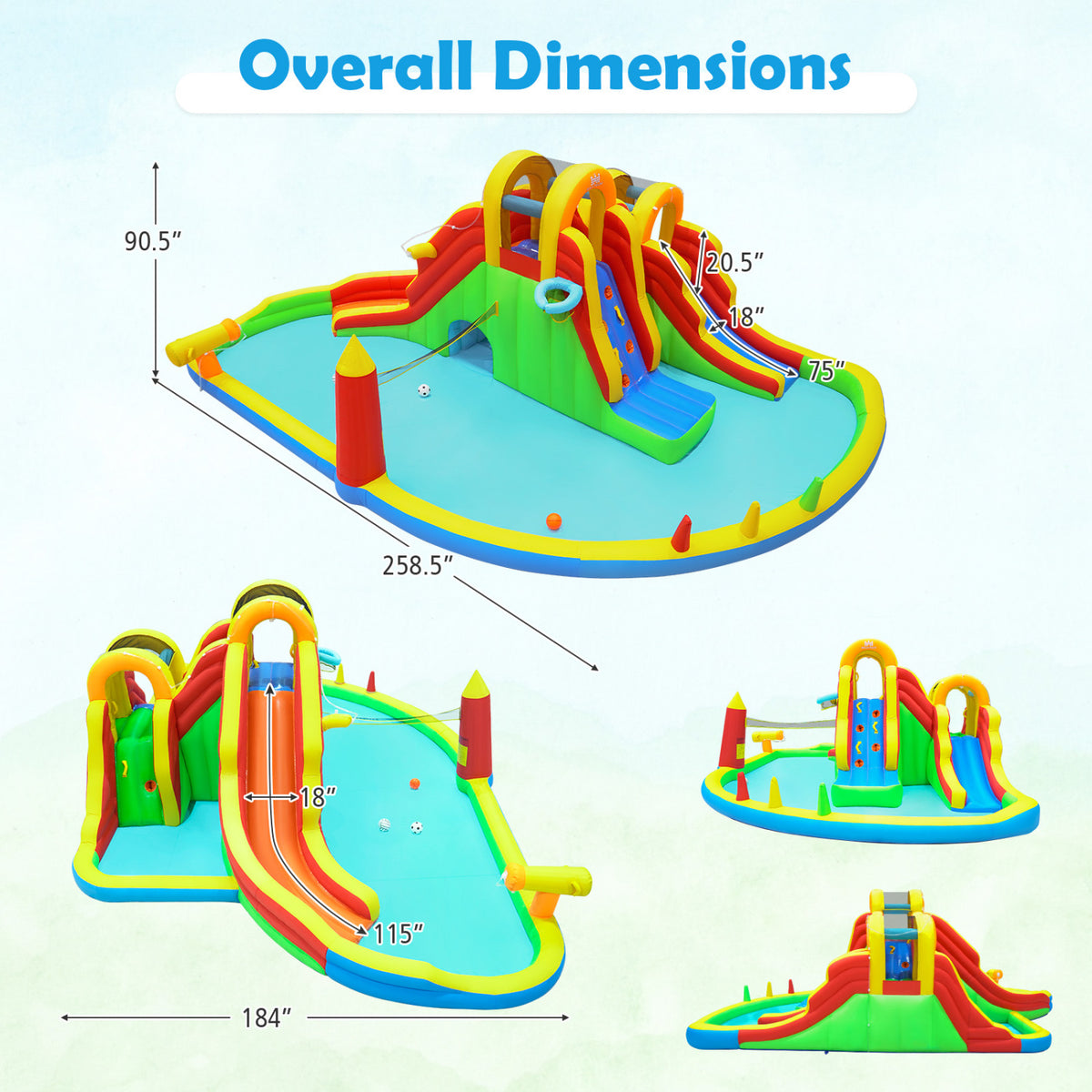 8-in-1 Giant Bounce House with 2 Long Slides for Yard Party with 780W Blower