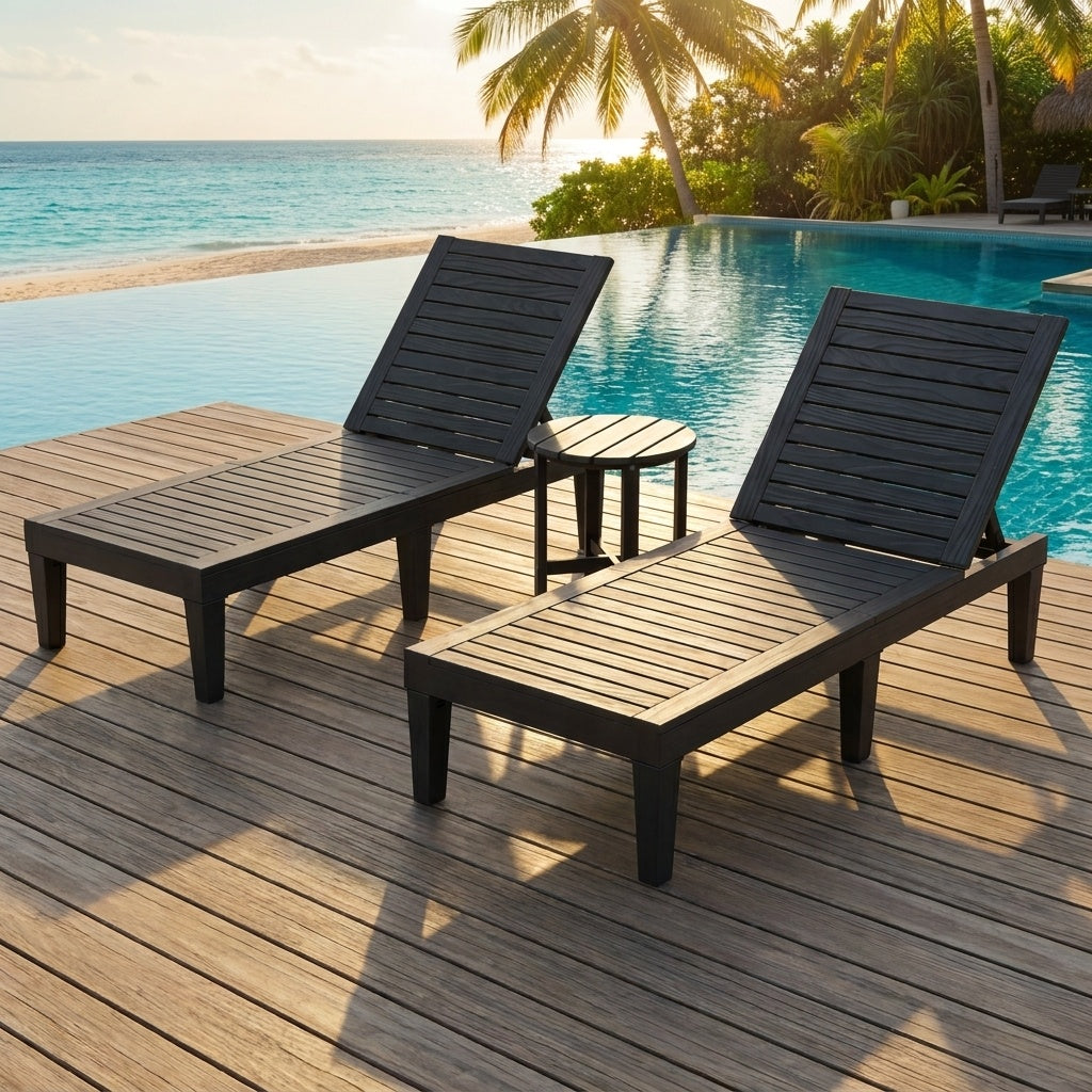 3-Piece Patio Lounge Set with Adjustable Recliner Chairs and Round Side Table for Poolside