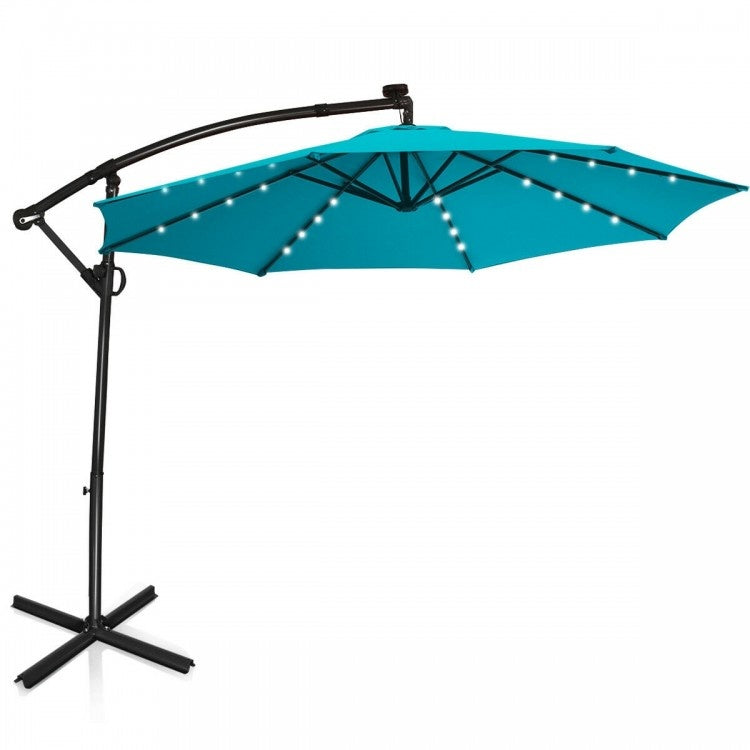 Summer Patio Luxury Bundle: 5-Pc Rattan Furniture Set 8-in-1 Water Slide & 10ft LED Offset Umbrella