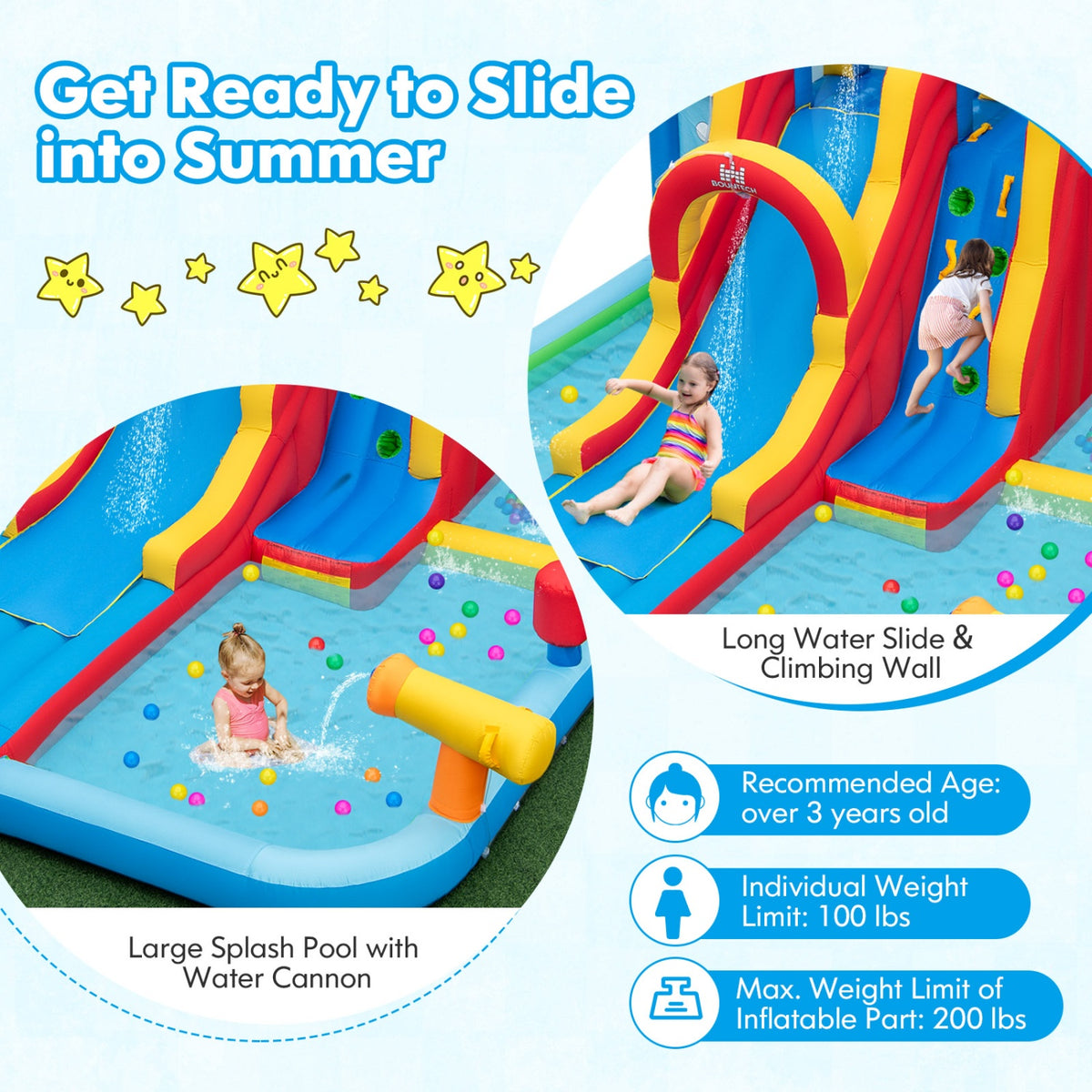 Ultimate Backyard Summer Oasis Set: 6-Pc Patio Rattan Furniture Inflatable Water Slide Park with 680W Blower