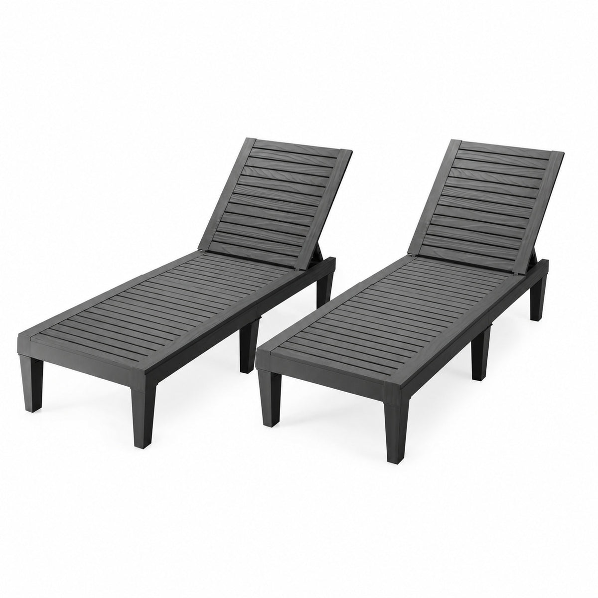 Set of 2 Outdoor Chaise Lounge Chair with 5 Positions Adjustable Backrest