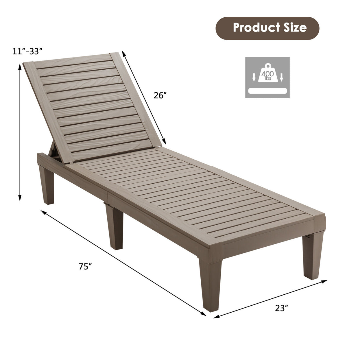 Set of 2 Outdoor Chaise Lounge Chair with 5 Positions Adjustable Backrest