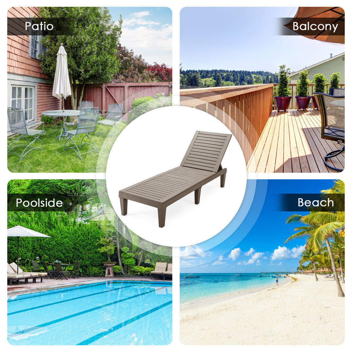 Set of 2 Outdoor Chaise Lounge Chair with 5 Positions Adjustable Backrest