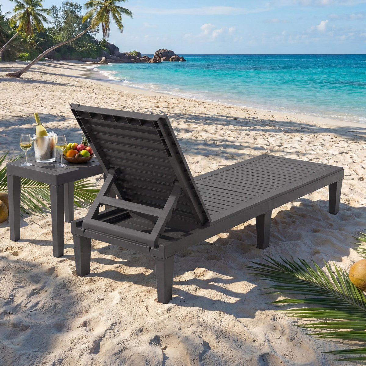 Set of 2 Outdoor Chaise Lounge Chair with 5 Positions Adjustable Backrest