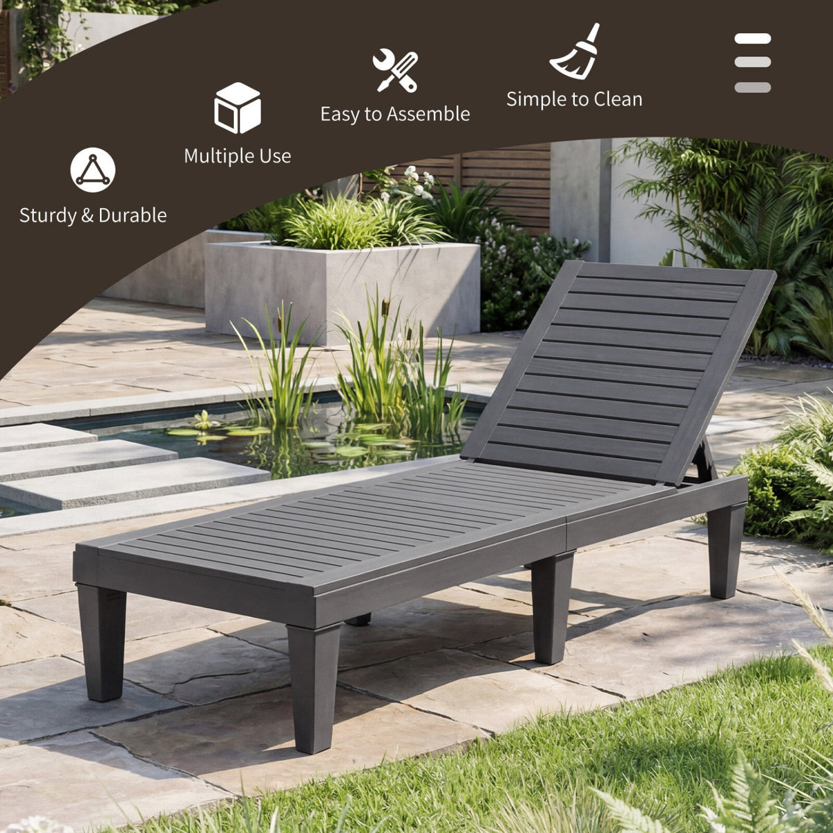 Set of 2 Outdoor Chaise Lounge Chair with 5 Positions Adjustable Backrest