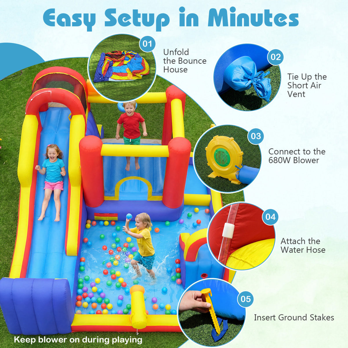 7-in-1 Outdoor Bounce House with Dual Slides (without Blower)