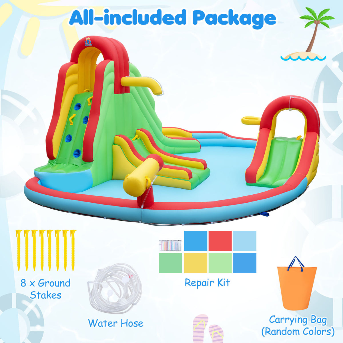 Kids Inflatable Water Park with Splash Pool and 3 Water Slides (Blower Not Included)