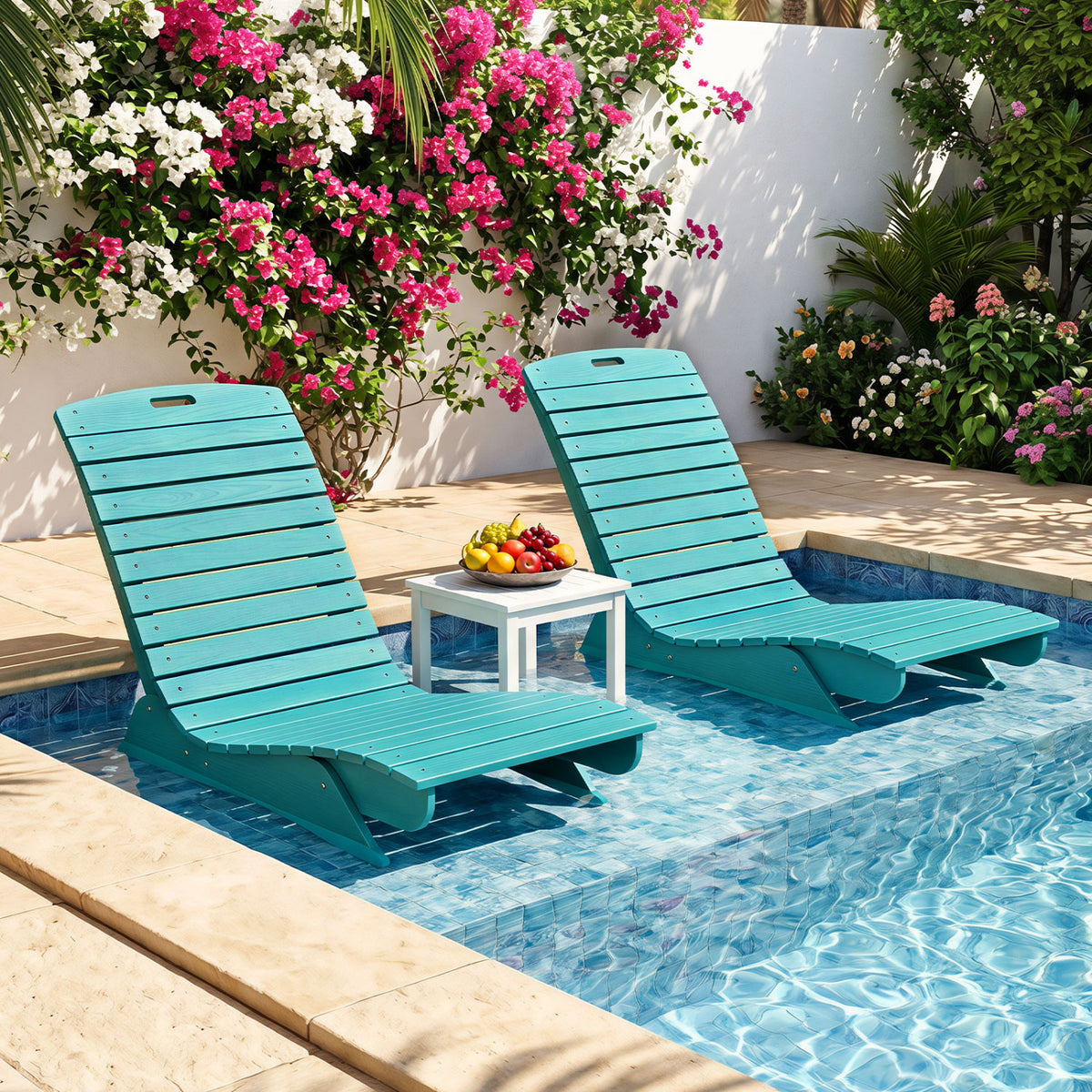 Fade-Resistant Outdoor Lounger with Contoured Shape for Deck Poolside