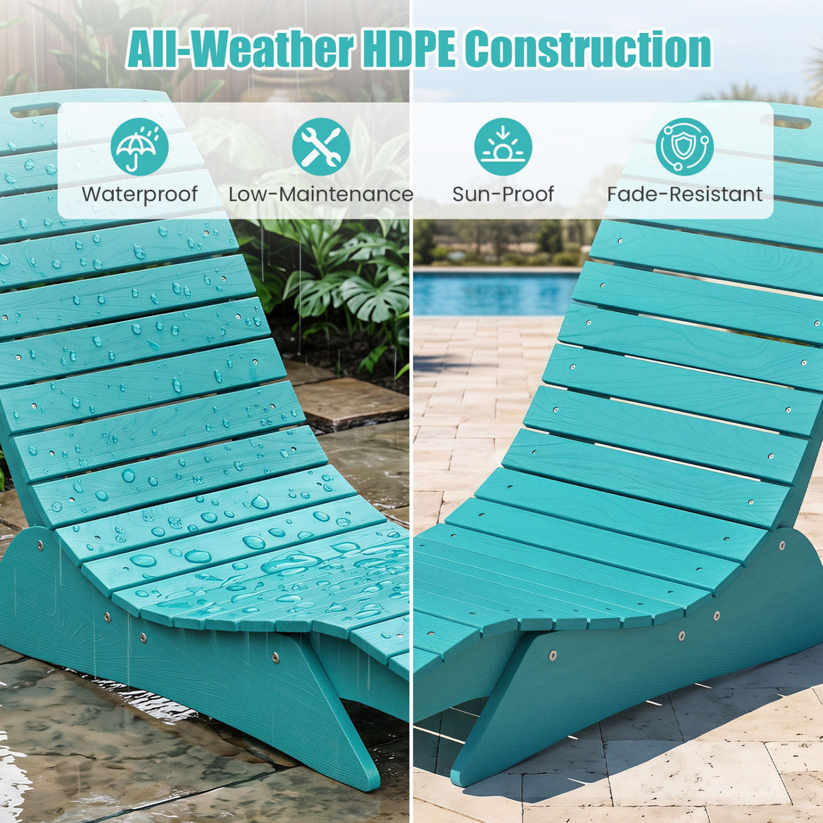 Fade-Resistant Outdoor Lounger with Contoured Shape for Deck Poolside