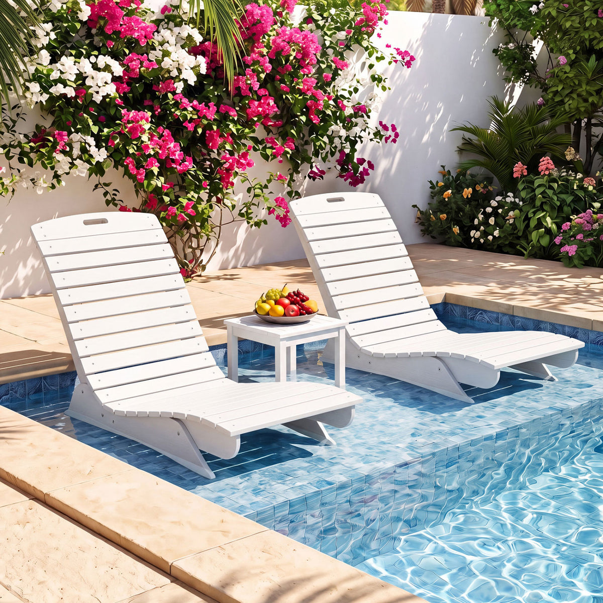 Fade-Resistant Outdoor Lounger with Contoured Shape for Deck Poolside