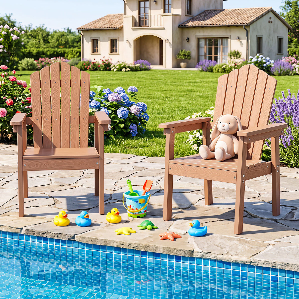 Outdoor Adirondack Chair with High Backrest and Wide Armrests for Deck Poolside