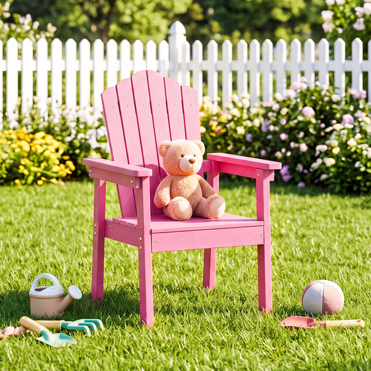 Outdoor Adirondack Chair with High Backrest and Wide Armrests for Deck Poolside