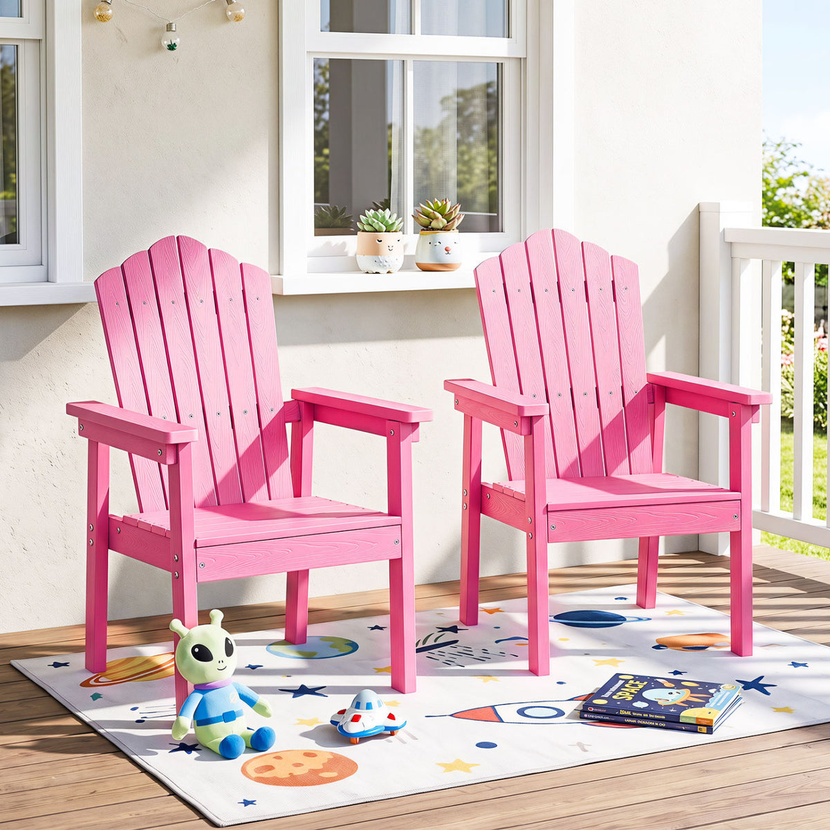 Outdoor Adirondack Chair with High Backrest and Wide Armrests for Deck Poolside