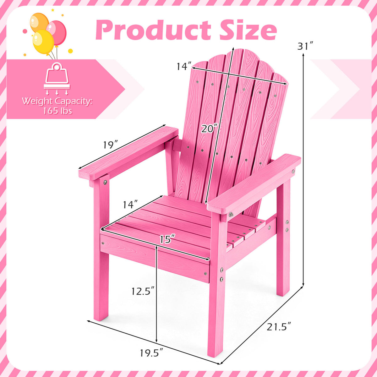 Outdoor Adirondack Chair with High Backrest and Wide Armrests for Deck Poolside