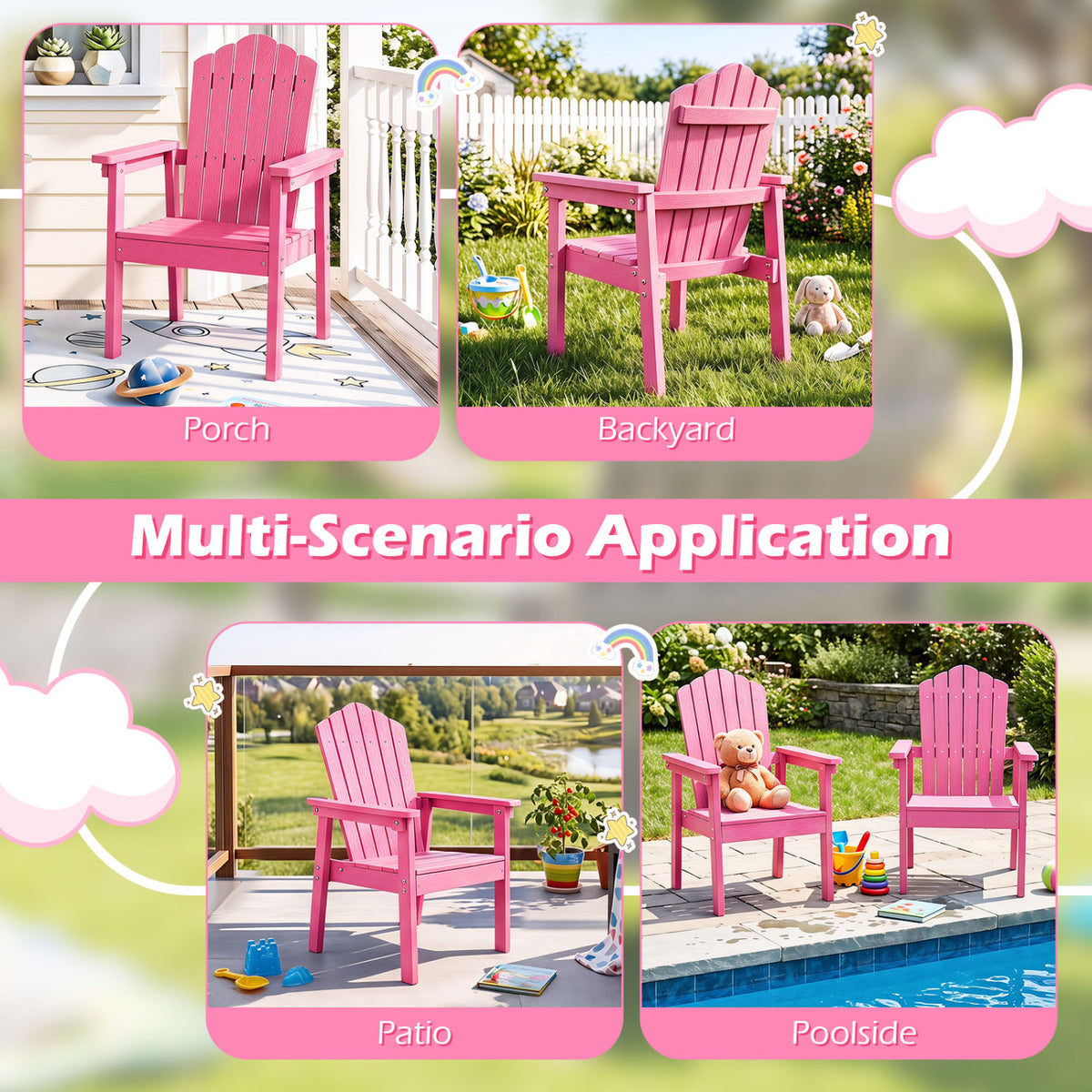 Outdoor Adirondack Chair with High Backrest and Wide Armrests for Deck Poolside