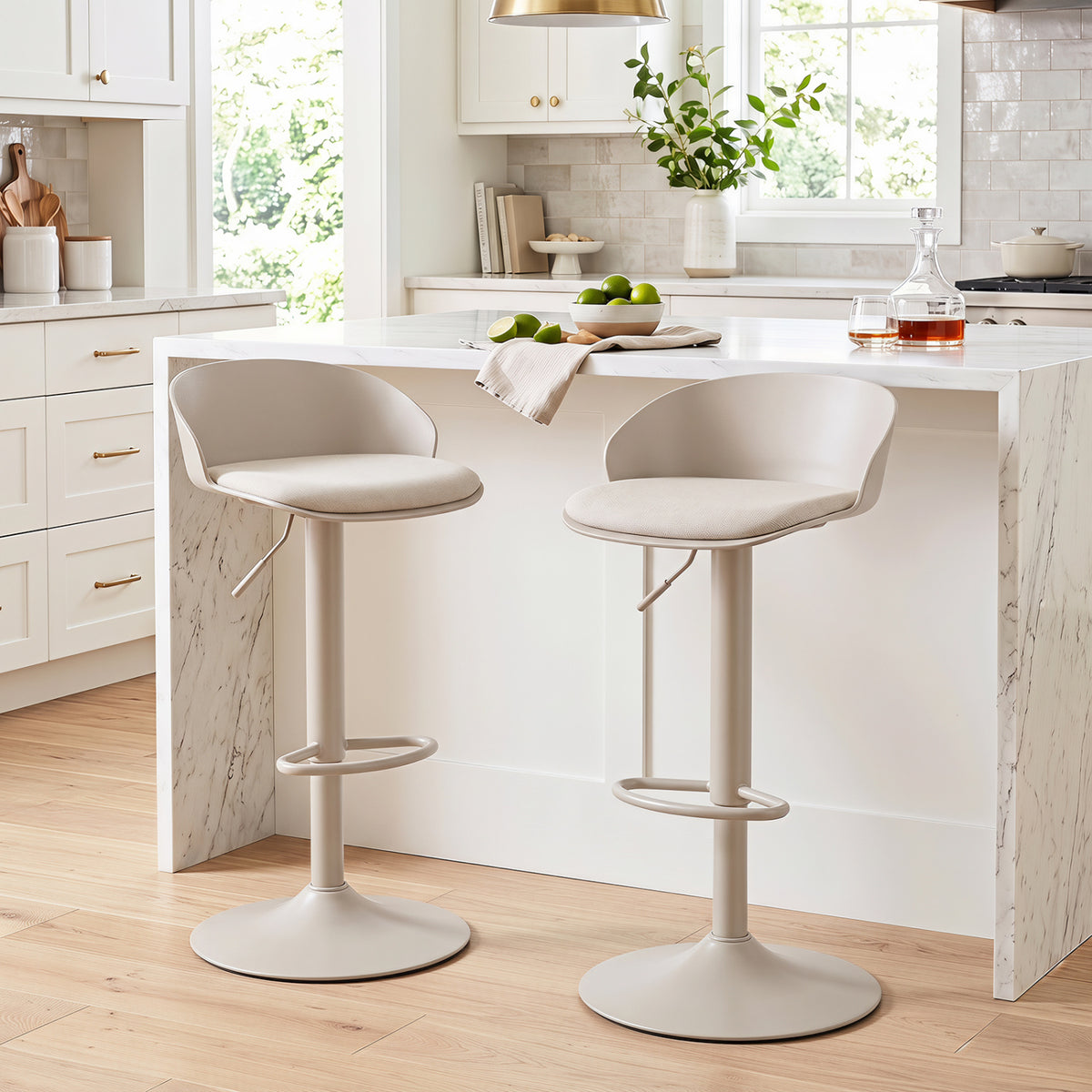 Set of 2 Adjustable Swivel Bar Stools w/ Back & Footrest 330 LBS for Dining