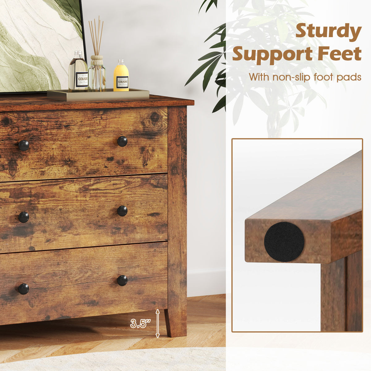 2-Pack 3 Drawer Dresser Chest of Drawers Bedside Table